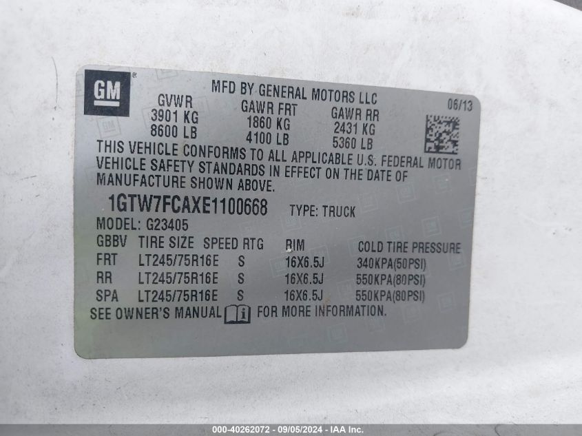 1GTW7FCAXE1100668 2014 GMC Savana 2500 Work Van