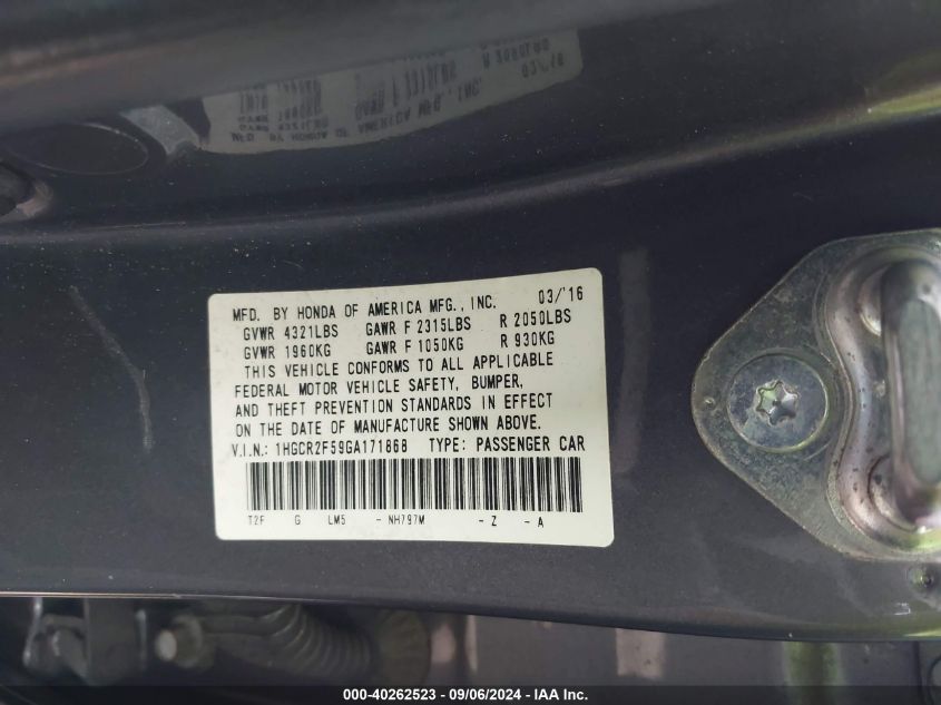 1HGCR2F59GA171868 2016 Honda Accord Sport