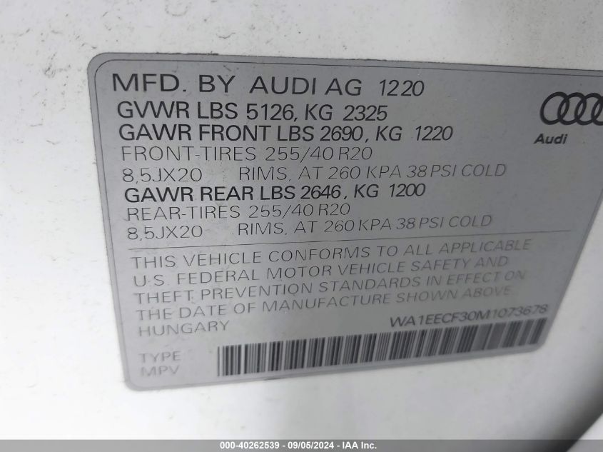 WA1EECF30M1073678 2021 Audi Q3 Premium Plus S Line 45