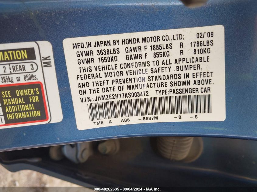 JHMZE2H77AS003472 2010 Honda Insight Ex