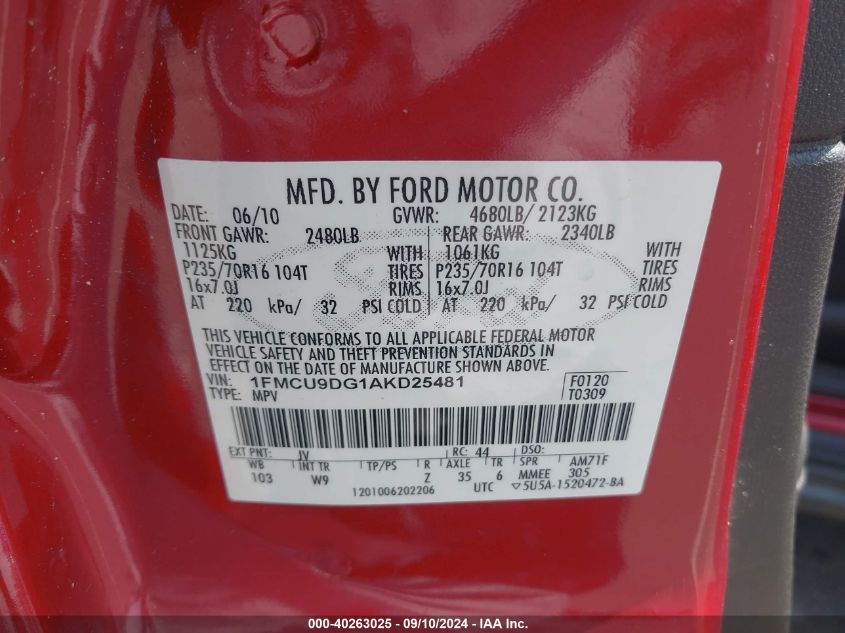 1FMCU9DG1AKD25481 2010 Ford Escape Xlt