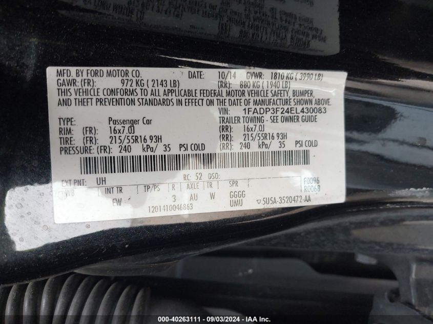 2014 FORD FOCUS SE - 1FADP3F24EL430083