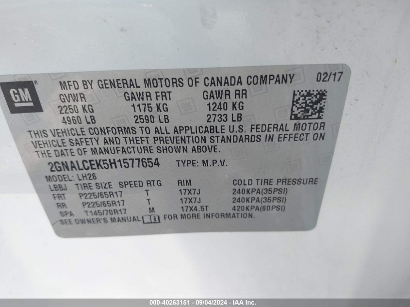 2GNALCEK5H1577654 2017 Chevrolet Equinox Lt