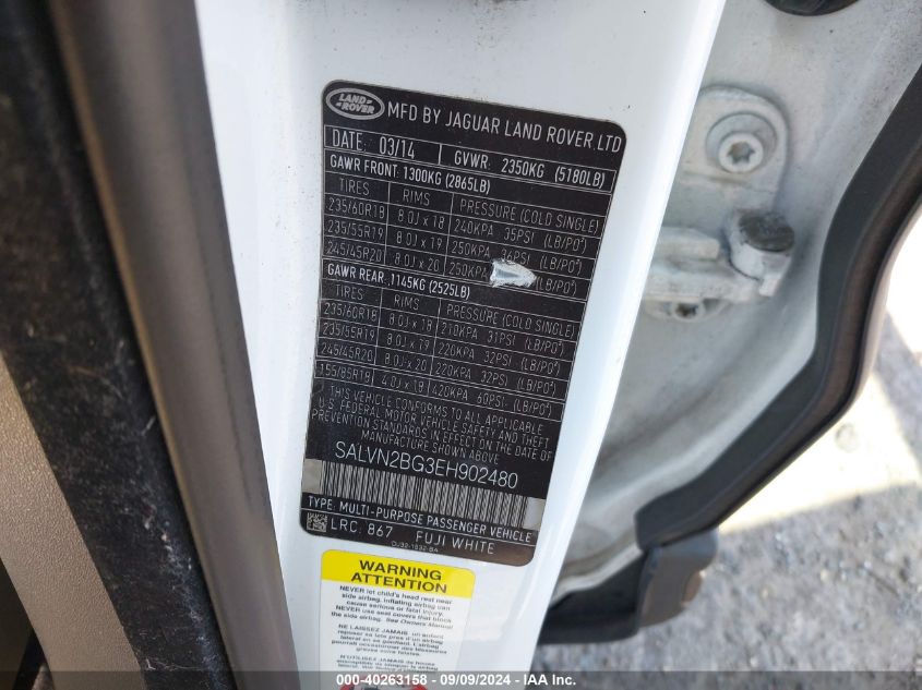 2014 LAND ROVER RANGE ROVER EVOQUE PURE - SALVN2BG3EH902480