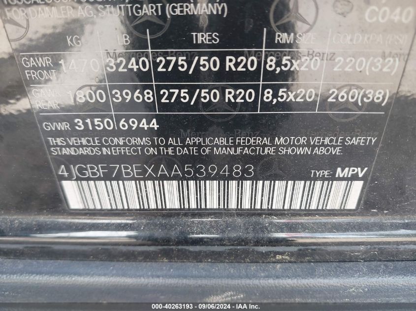 4JGBF7BEXAA539483 2010 Mercedes-Benz Gl 450 4Matic