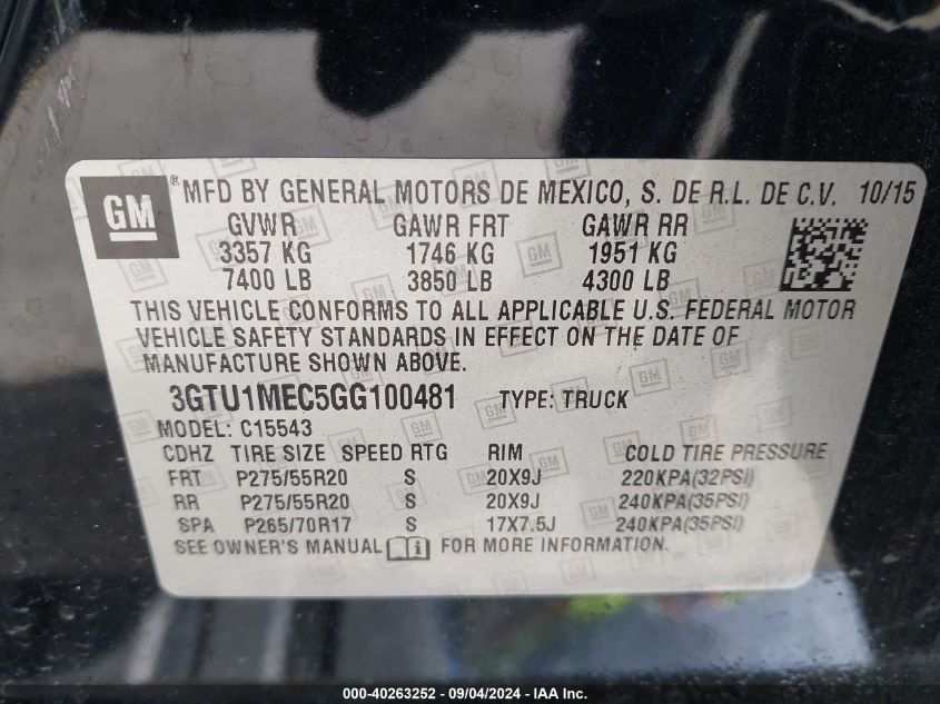 3GTU1MEC5GG100481 2016 GMC Sierra C1500 Sle