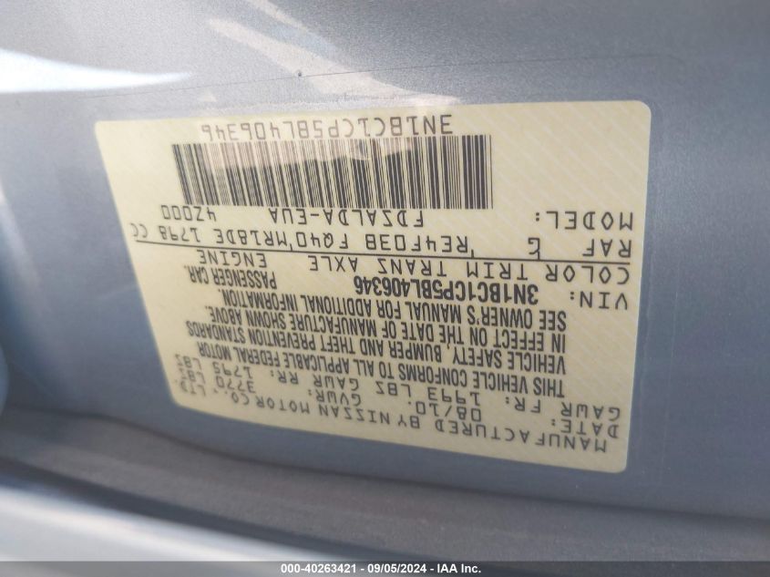 2011 Nissan Versa 1.8S VIN: 3N1BC1CP5BL406346 Lot: 40263421