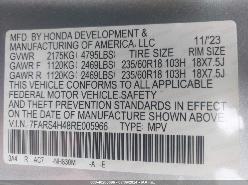 7FARS4H48RE005966 2024 Honda Cr-V Ex