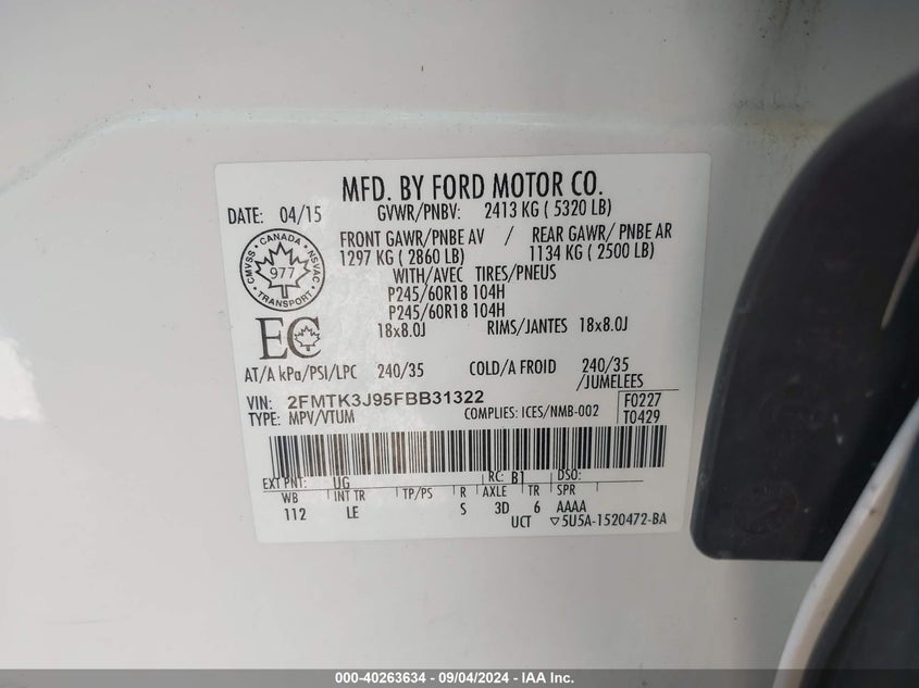 2015 FORD EDGE SEL - 2FMTK3J95FBB31322