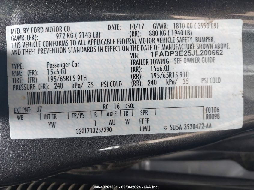 2018 FORD FOCUS S - 1FADP3E25JL200662