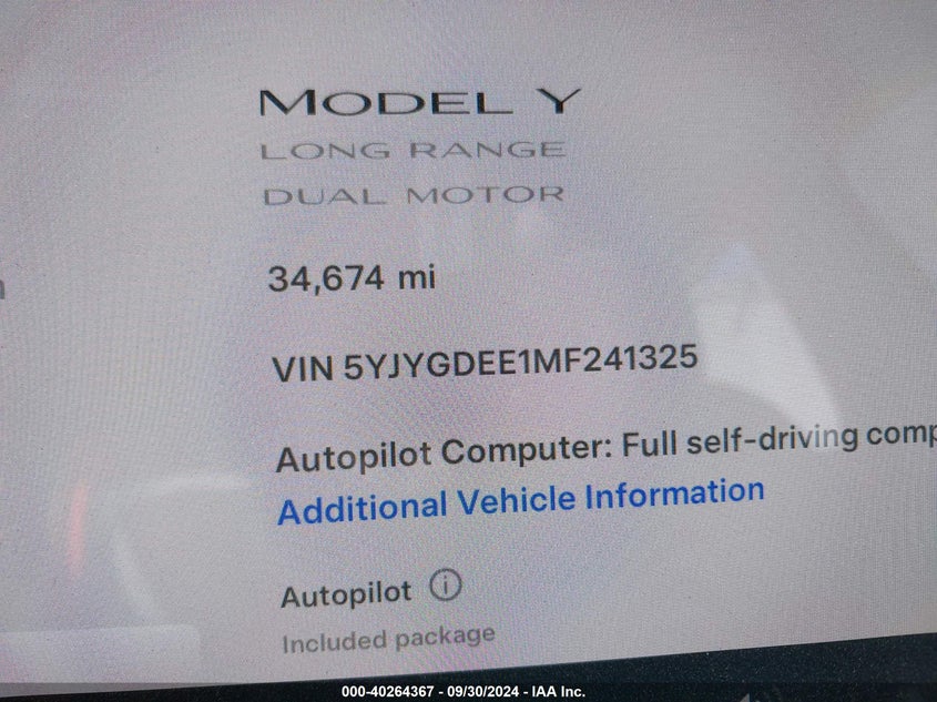 VIN 5YJYGDEE1MF241325 2021 TESLA MODEL Y LONG RANGE DUAL MOTOR ALL-WHEEL DRIVE