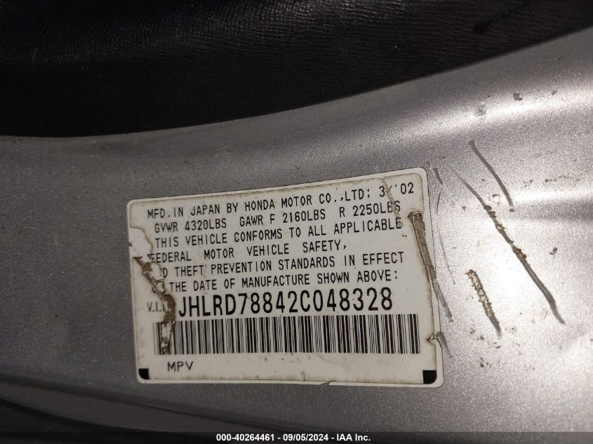 2002 Honda Cr-V Ex VIN: JHLRD78842C048328 Lot: 40264461