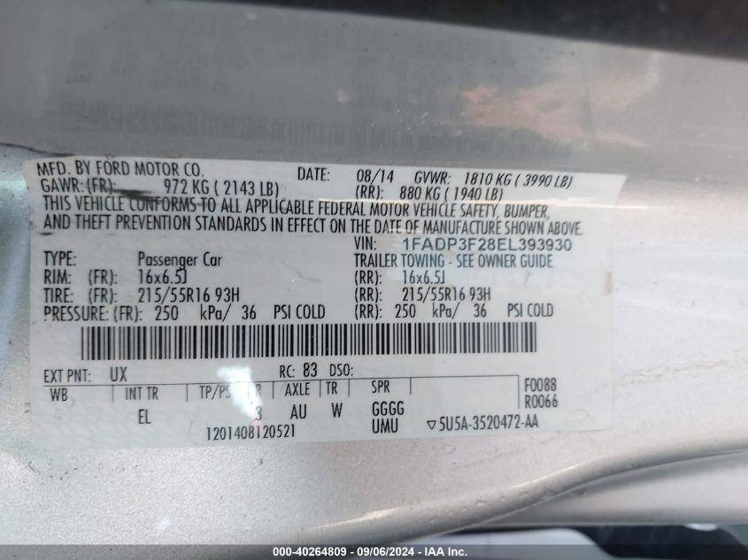 2014 FORD FOCUS SE - 1FADP3F28EL393930