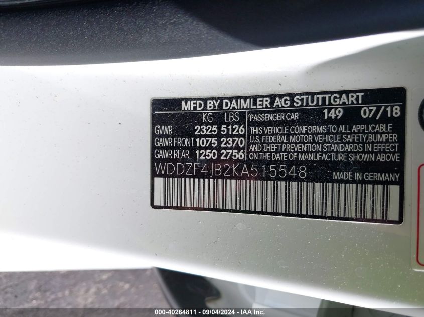 WDDZF4JB2KA515548 2019 Mercedes-Benz E 300