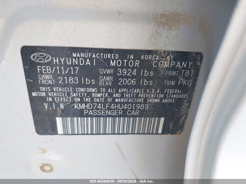 2017 HYUNDAI ELANTRA SE - KMHD74LF4HU401989
