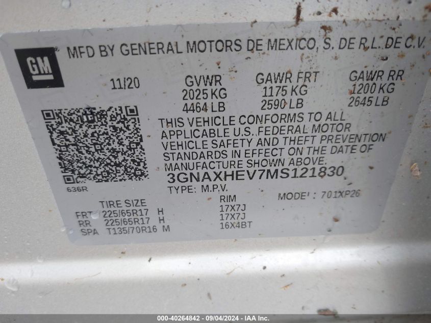 3GNAXHEV7MS121830 2021 Chevrolet Equinox Fwd Ls