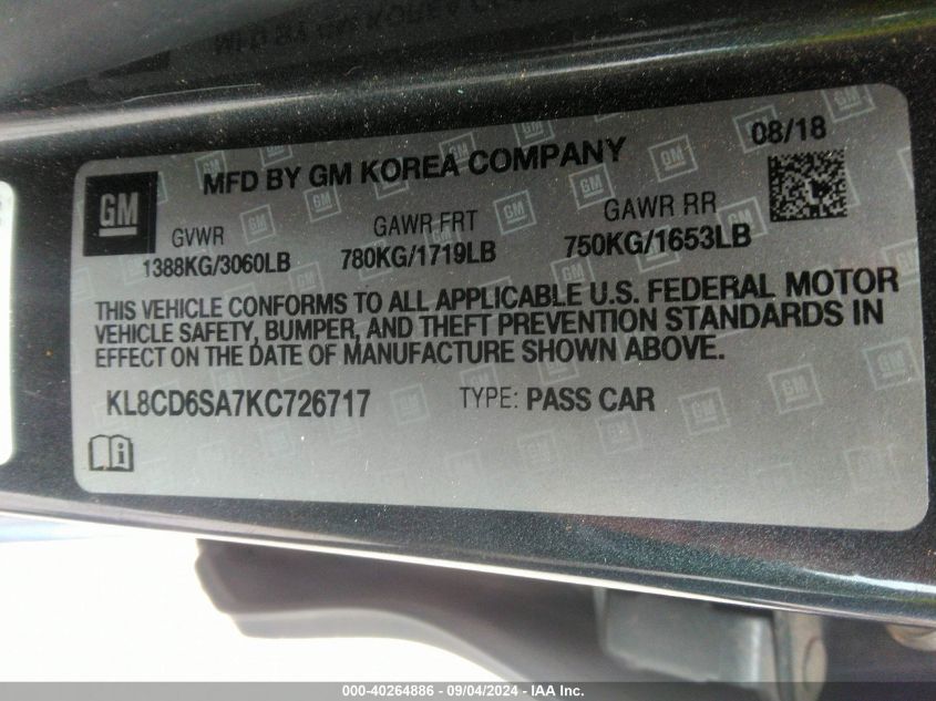 KL8CD6SA7KC726717 2019 Chevrolet Spark 1Lt Cvt