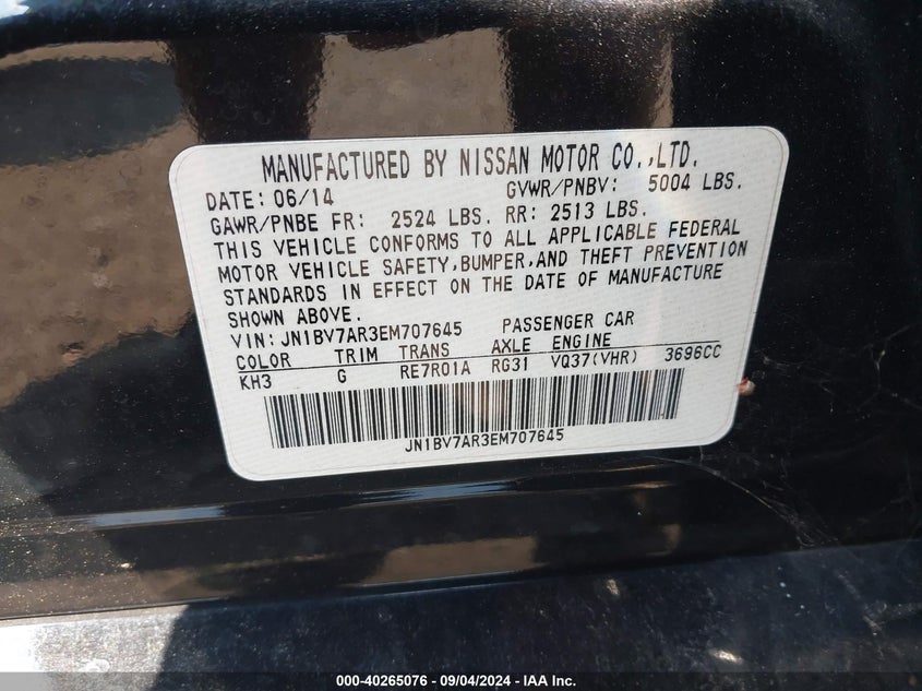 2014 INFINITI Q50 PREMIUM - JN1BV7AR3EM707645