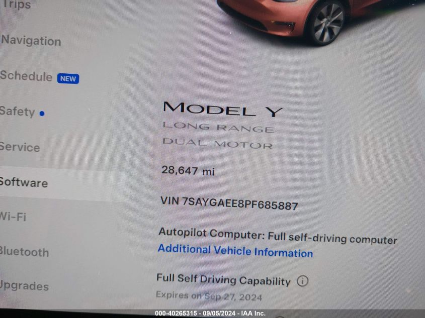 2023 Tesla Model Y Awd/Long Range Dual Motor All-Wheel Drive VIN: 7SAYGAEE8PF685887 Lot: 40265315