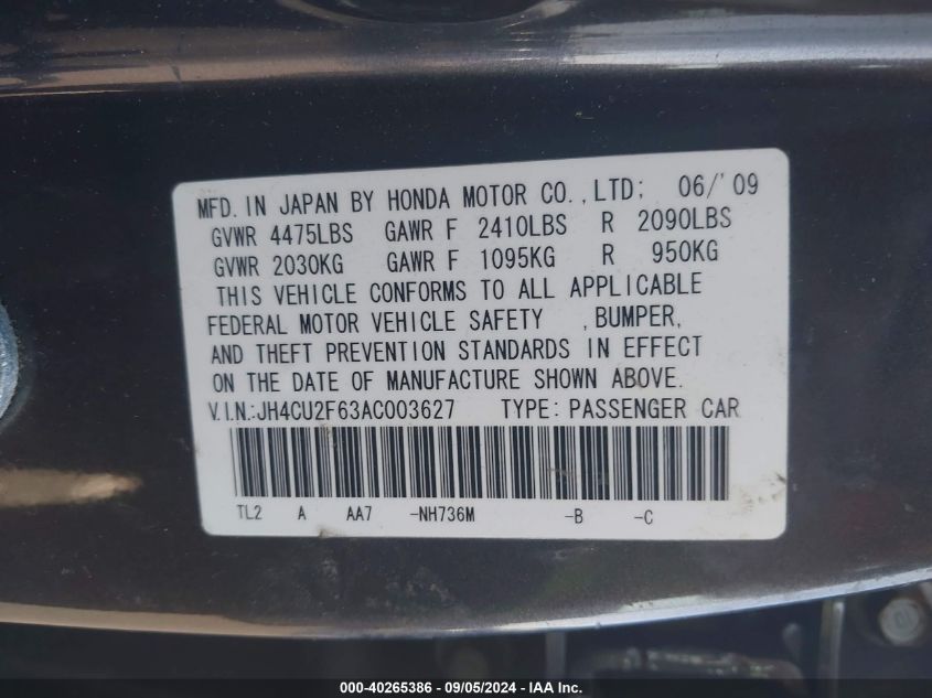 JH4CU2F63AC003627 2010 Acura Tsx