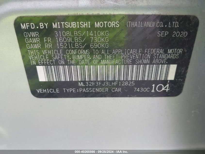 ML32F3FJ3LHF12825 2020 Mitsubishi Mirage G4 Es