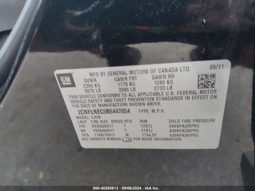 2CNFLNEC9B6447854 2011 Chevrolet Equinox Lt