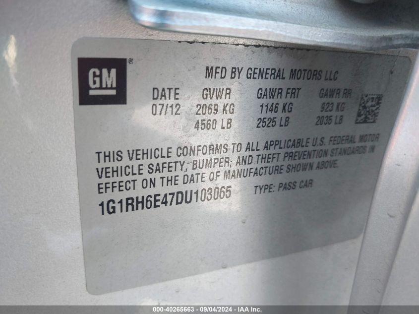 1G1RH6E47DU103065 2013 Chevrolet Volt