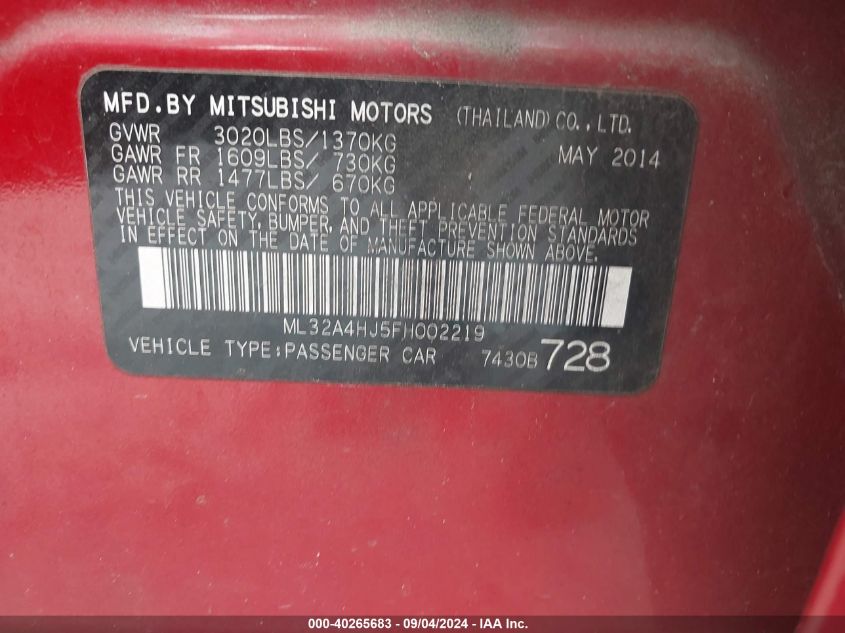 ML32A4HJ5FH002219 2015 Mitsubishi Mirage Es