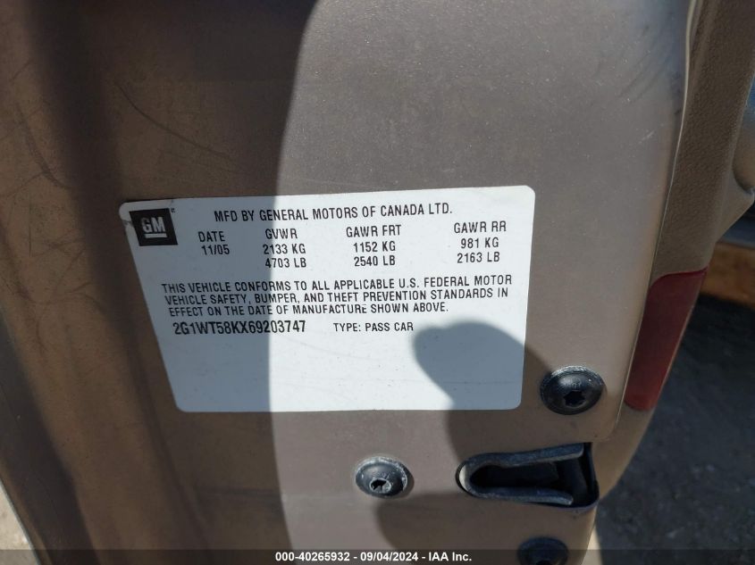 2G1WT58KX69203747 2006 Chevrolet Impala Lt