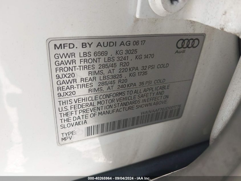 WA1VAAF70JD001778 2018 Audi Q7 3.0T Premium