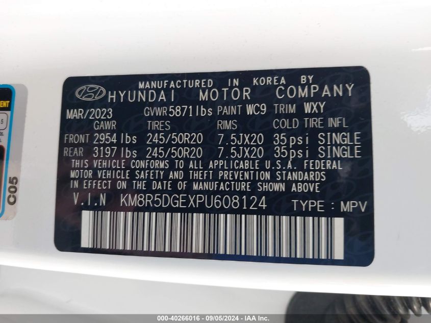 2023 Hyundai Palisade Limited VIN: KM8R5DGEXPU608124 Lot: 40266016