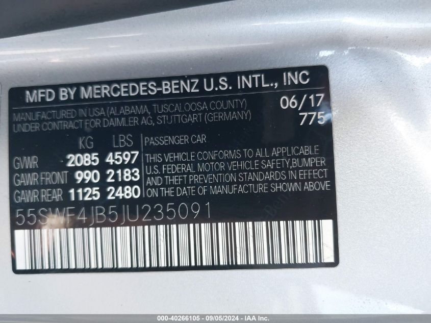 VIN 55SWF4JB5JU235091 2018 MERCEDES-BENZ C 300