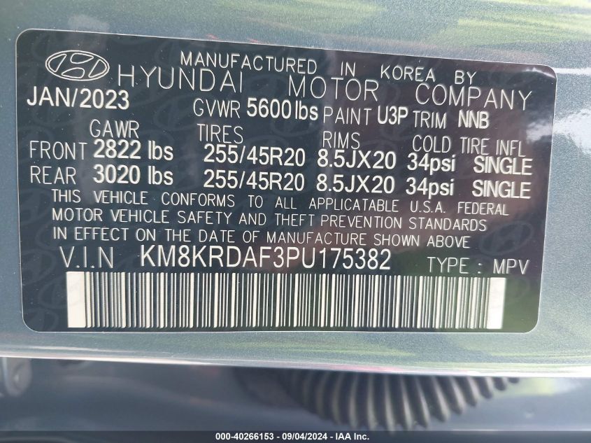 2023 Hyundai Ioniq 5 Limited VIN: KM8KRDAF3PU175382 Lot: 40266153