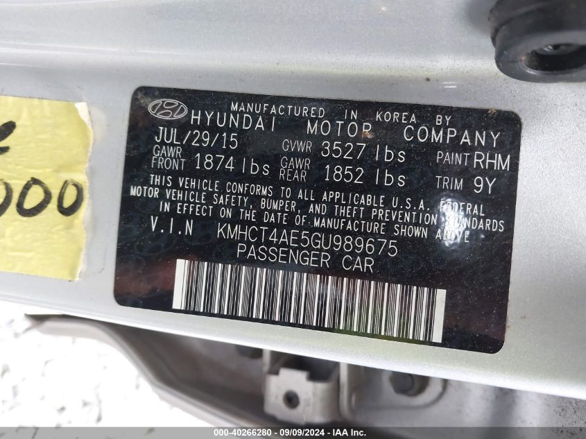 KMHCT4AE5GU989675 2016 Hyundai Accent Se