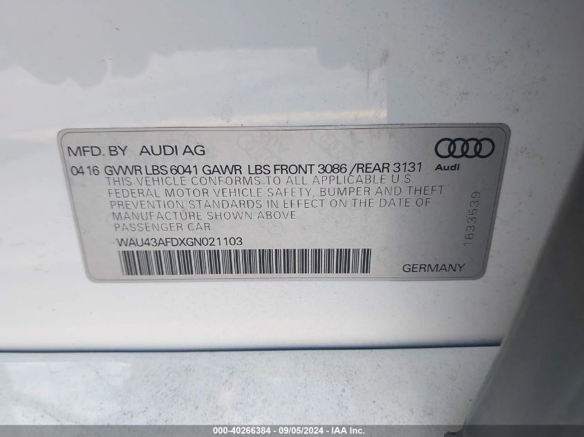 2016 AUDI A8 L 4.0T SPORT - WAU43AFDXGN021103