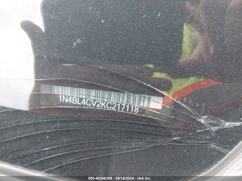2019 Nissan Altima 2.5 Sr VIN: 1N4BL4CV2KC217118 Lot: 40266399
