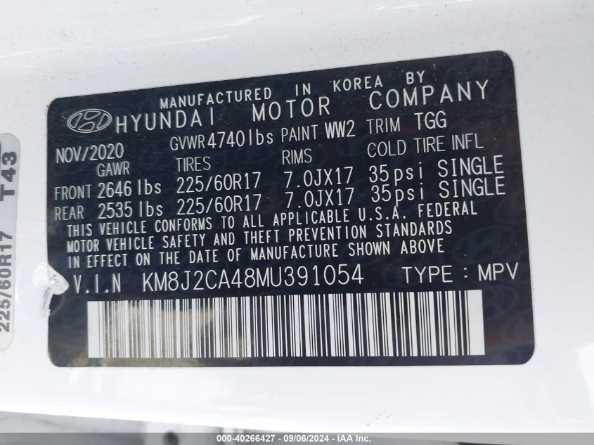 KM8J2CA48MU391054 2021 Hyundai Tucson Se