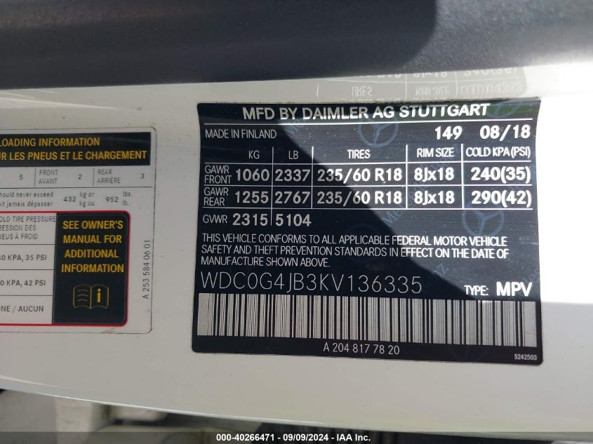 WDC0G4JB3KV136335 2019 Mercedes-Benz Glc 300