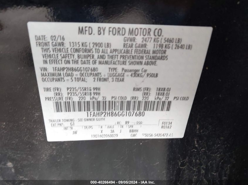 2016 FORD TAURUS SEL - 1FAHP2H86GG107680