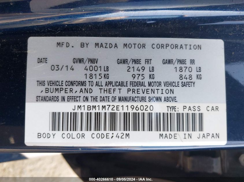 JM1BM1M72E1196020 2014 Mazda Mazda3 I Grand Touring