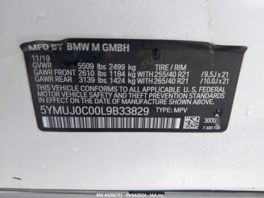 5YMUJ0C00L9B33829 2020 BMW X4 M Competition