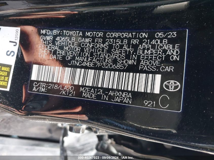 2023 Toyota Corolla Xse VIN: JTNC4MBE7P3206857 Lot: 40267023