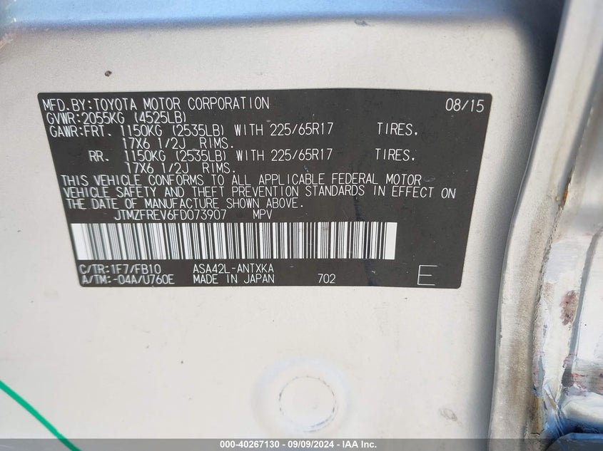 2015 TOYOTA RAV4 LE - JTMZFREV6FD073907