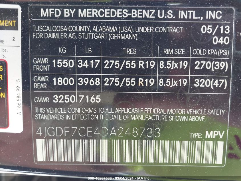 4JGDF7CE4DA248733 2013 Mercedes-Benz Gl 450 4Matic