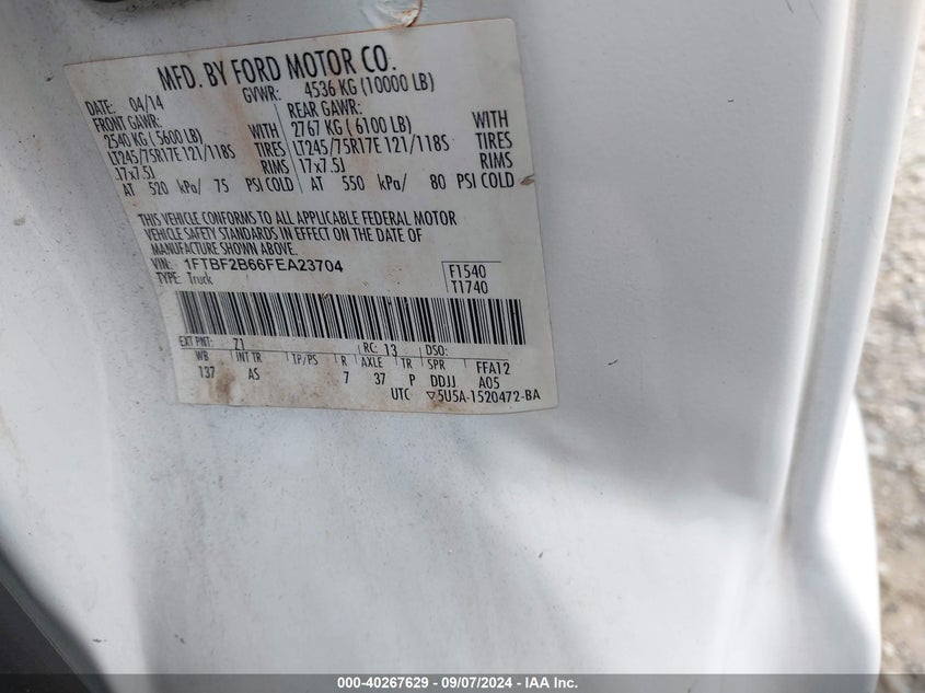 2015 FORD F-250 XL - 1FTBF2B66FEA23704