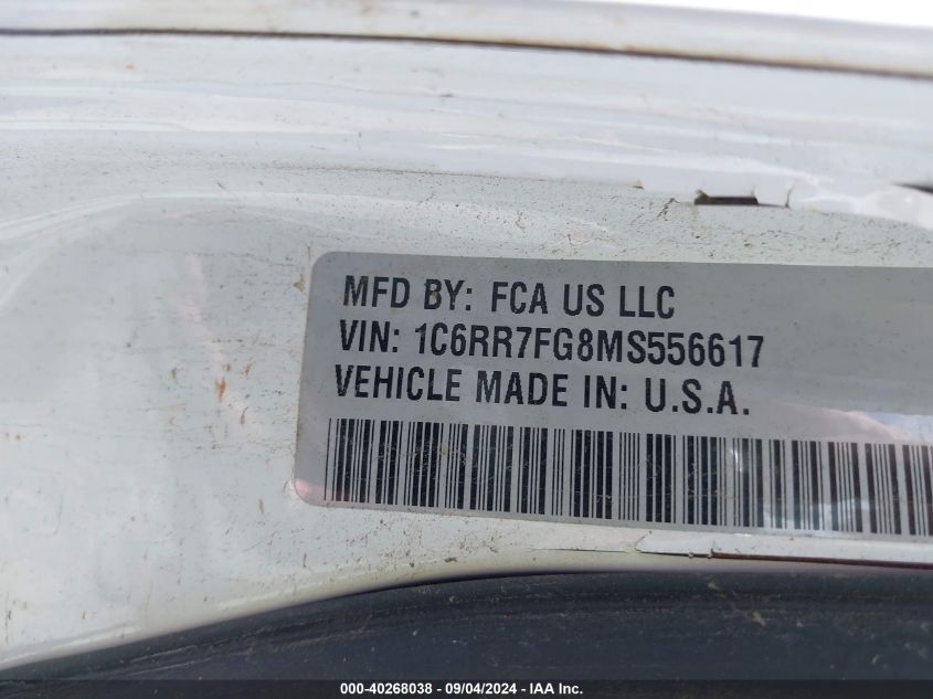 2021 Ram 1500 Classic Tradesman Quad Cab 4X4 6'4 Box VIN: 1C6RR7FG8MS556617 Lot: 40268038