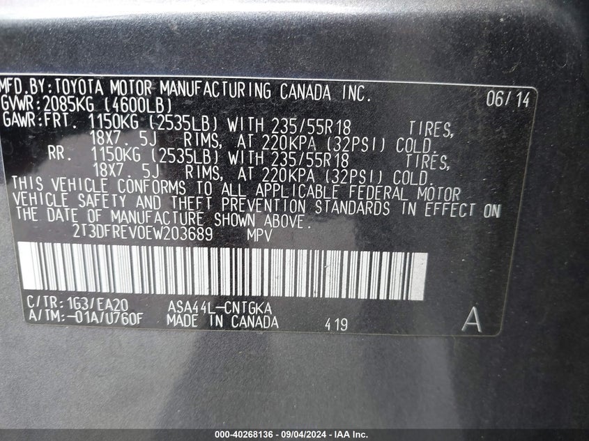 2014 TOYOTA RAV4 LIMITED - 2T3DFREV0EW203689