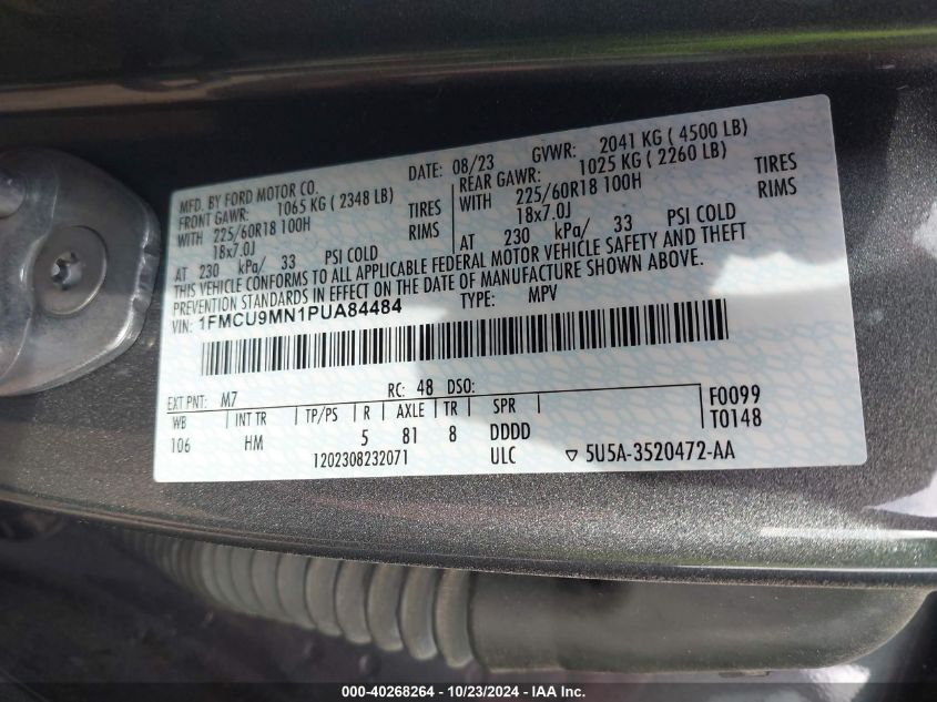 VIN 1FMCU9MN1PUA84484 2023 FORD ESCAPE no.9