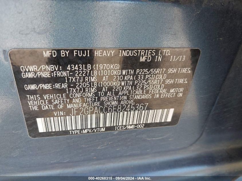 2014 SUBARU XV CROSSTREK 2.0I PREMIUM - JF2GPACC6E8245367