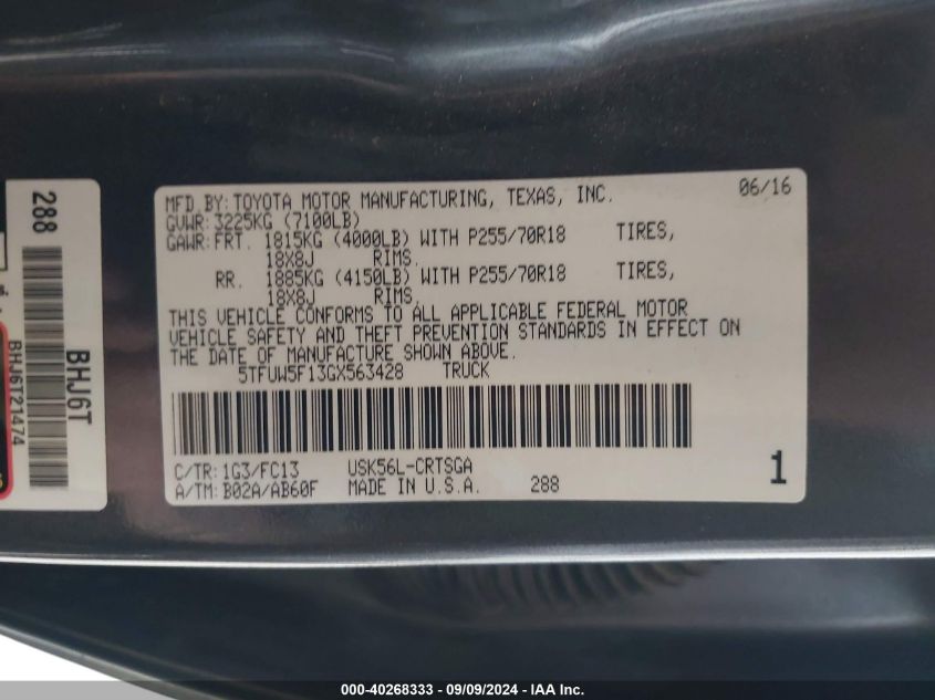 5TFUW5F13GX563428 2016 Toyota Tundra Sr5 5.7L V8